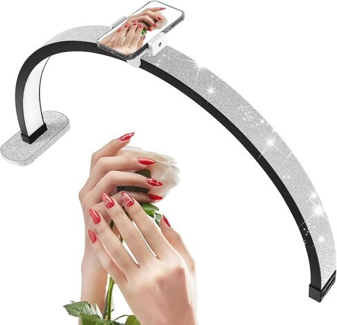 Half Moon Light for Nail Desk, 30 in 40W Half Moon Table Lamp Nail Desk Lamp with Phone Holder for Nail Tech, Beauty, Eyelashes, Tattoos, Crafts, Lash Lamp with Touch Brightness Adjustment in Saudi Arabia