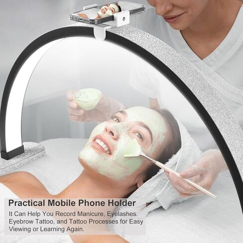 Half Moon Light for Nail Desk, 30 in 40W Half Moon Table Lamp Nail Desk Lamp with Phone Holder for Nail Tech, Beauty, Eyelashes, Tattoos, Crafts, Lash Lamp with Touch Brightness Adjustment in Saudi Arabia
