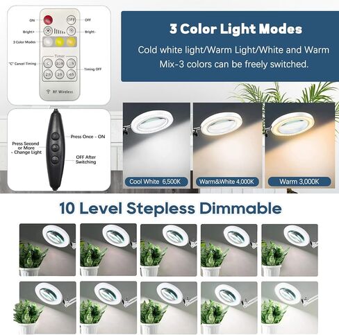 قاعدة ومشبك كبير للمكبر 10X، عدسة مكبرة مع ضوء وحامل، 3 أوضاع للألوان 10 مصابيح مكبرة بذراع متأرجح قابلة للتعديل للعمل عن قرب، والحرف اليدوية، والرسم، والإصلاح. (أبيض) in Kuwait