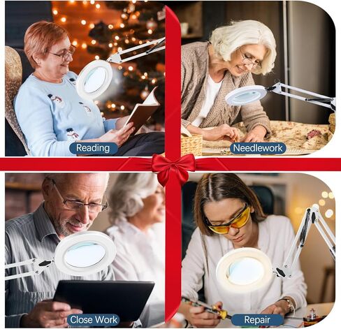 قاعدة ومشبك كبير للمكبر 10X، عدسة مكبرة مع ضوء وحامل، 3 أوضاع للألوان 10 مصابيح مكبرة بذراع متأرجح قابلة للتعديل للعمل عن قرب، والحرف اليدوية، والرسم، والإصلاح. (أبيض) in Kuwait