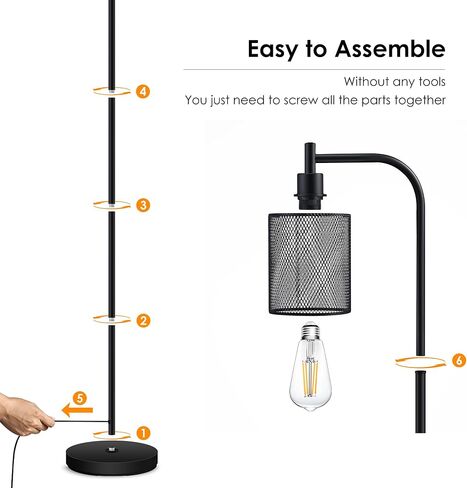 مصباح أرضي صناعي BoostArea، مصباح قائم مع غطاء مصباح شبكي حديدي معلق، لمبة LED 6 وات، مصباح أرضي معدني كامل للمزرعة مع مفتاح للقدم، مصابيح أرضية ريفية لغرفة المعيشة وغرفة النوم، أسود in Saudi Arabia