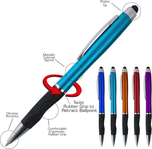 SyPen 2-1Twist Action Stylish Metallic Capacitive Stylus with Comfort Grip Ball Point Black Ink Pen for Touchscreen Devices, iPhone, Ipad, Android Tablets (12-Pack) in Saudi Arabia