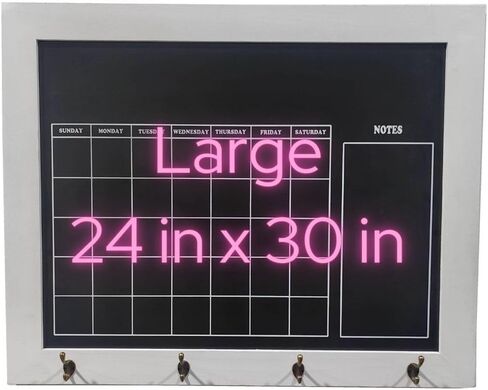 Large Monthly Chalkboard Calendar for Wall with Hooks | 24" x 30" | White | Rustic Wood Frame | Chalk Board Calendar for Wall Large | Marker and Holder Included | Wall Monthly Calendar Chalkboard in Saudi Arabia