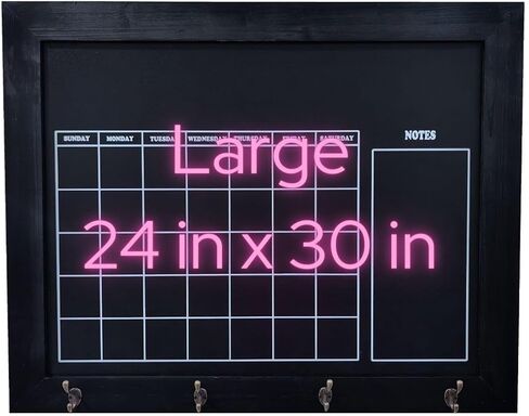 تقويم سبورة شهري كبير للجدار مع خطافات | 24 بوصة × 30 بوصة | أبيض | إطار خشبي ريفي | تقويم سبورة الطباشير للجدار الكبير | يتضمن قلم التحديد والحامل | سبورة تقويم شهرية للحائط in Kuwait