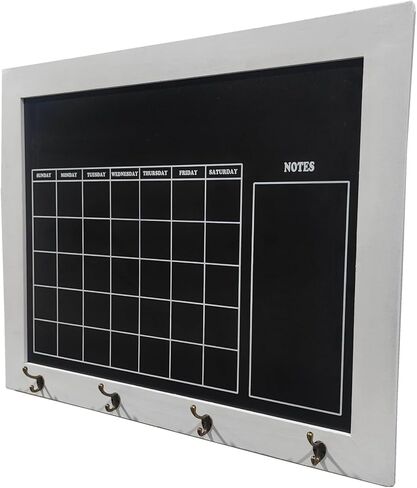 Large Monthly Chalkboard Calendar for Wall with Hooks | 24" x 30" | White | Rustic Wood Frame | Chalk Board Calendar for Wall Large | Marker and Holder Included | Wall Monthly Calendar Chalkboard in Saudi Arabia