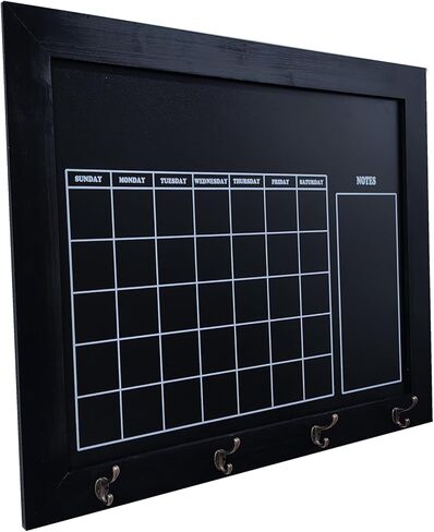 تقويم سبورة شهري كبير للجدار مع خطافات | 24 بوصة × 30 بوصة | أبيض | إطار خشبي ريفي | تقويم سبورة الطباشير للجدار الكبير | يتضمن قلم التحديد والحامل | سبورة تقويم شهرية للحائط in Kuwait