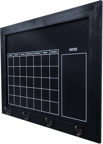 تقويم سبورة شهري كبير للجدار مع خطافات | 24 بوصة × 30 بوصة | أبيض | إطار خشبي ريفي | تقويم سبورة الطباشير للجدار الكبير | يتضمن قلم التحديد والحامل | سبورة تقويم شهرية للحائط in Kuwait