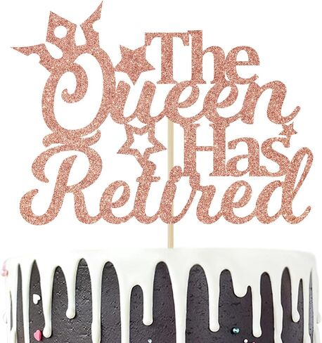 Rose Gold Glitter the Queen Has Retired Cake Topper, Officially Retired Cake Decor, Happy Retirement Party Decorations Supplies for Women in Kuwait