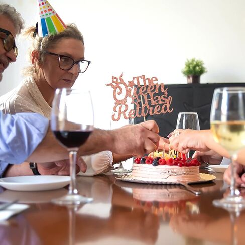 Rose Gold Glitter the Queen Has Retired Cake Topper, Officially Retired Cake Decor, Happy Retirement Party Decorations Supplies for Women in Kuwait