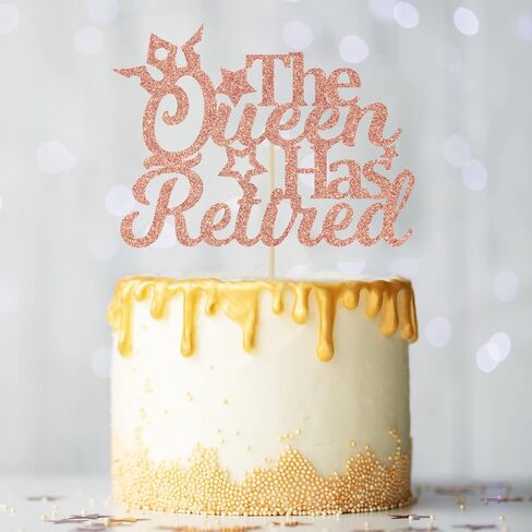 Rose Gold Glitter the Queen Has Retired Cake Topper, Officially Retired Cake Decor, Happy Retirement Party Decorations Supplies for Women in Kuwait
