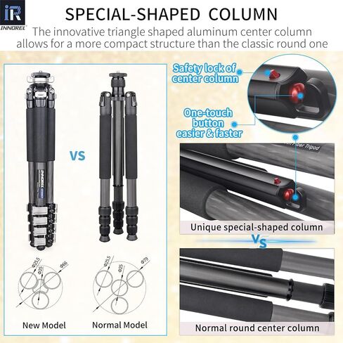INNOREL حامل ثلاثي من ألياف الكربون GT255CF حامل ثلاثي محمول احترافي مدمج لكاميرا DSLR 5 أقسام حامل كاميرا للسفر يدعم عمود مركزي على شكل خاص أنبوب 1 بوصة/25.6 مم أقصى تحميل 33 رطل/15 كجم in Kuwait