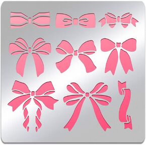 BENECREAT Bowknot Theme Stainless Steel Stencil Template, 6x6 Inch Ribbon Metal Journal Stencils Templates Tool for Wood Burning Pyrography Drawing and Engraving