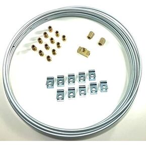 The Stop Shop 25 ft of 3/16 Steel Brake Line W/Unions, Clips, Fittings, Tee