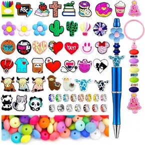 120Pcs Silicone Focal Beads Bulk, Including Silicone Beads for Pen,Rhinestone Spacer Beads and Lentil Beads for Pen DIY Crafts Jewelry Necklaces Keychain Making Accessories