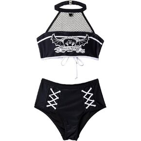 Emily the Strange Women's Halter Top with Bottom Two piece Bikini Set Bathing Suit