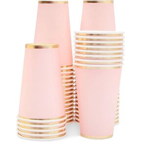Juvale 50 Pack Light Pink Paper Cups, Disposable Party Supplies (12 oz)