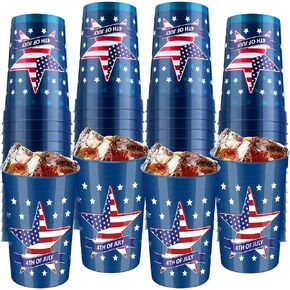 meekoo 60 قطعة من الأكواب البلاستيكية الوطنية 16 أونصة 4 يوليو، كوب عيد العمال، أحمر أبيض وأزرق، لوازم الحفلات، كوب استاد بلاستيكي آمن، مثالي لمشروبات قهوة الويسكي في يوم الاستقلال (نجمة) in Kuwait