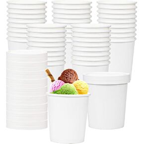 Hedume 60 Pack Paper Ice Cream Cups with 60 Pack Lids, 16 OZ Frozen Dessert Containers with Lids, Cold and Hot Food Container for Soup, Dessert, Yogurt, Sauce