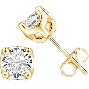 14K Gold Stud Earrings for Women Hypoallergenic Round Cubic Zirconia Earrings Studs, Flat Back Stud Earrings for Comfortable Wear Small Diamond Stud Earrings (6mm)
