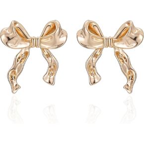 Gold Bow Earrings for Women 18K Gold Ribbon Bow Studs Bow Drop Dangle Tassel Earrings Wedding Prom Fashion Jewelry