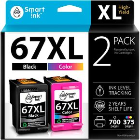 Smart Ink Remanufactured Ink Cartridge Replacement for HP 67 XL 67XL Combo Pack (Black & Tri-Color) to use with ENVY 6055 ENVY Pro 6455 6458 DeskJet Plus 4155 Deskjet 2755 2752 2725 2722 2732 Printers