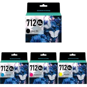 712 Ink Remanufactured 712XL Ink Cartridges Replacement for DesignJet T650 T630 T230 T210 Studio Plotter Printers.712 Black Cyan Magenta Yellow Ink Cartridges