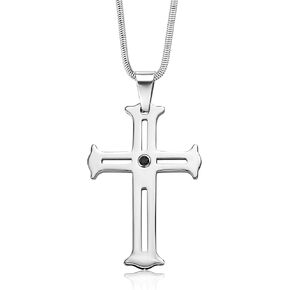 Gem Stone King Lightweight Scratch-Proof Tungsten Carbide Cutout Black Diamond Cross Pendant Necklace 2MM with 22 Inch Stainless Steel Chain