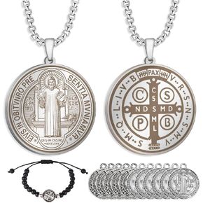 قلادة ميدالية القديس بنديكت من الفولاذ المقاوم للصدأ من يلسكي، 10 قطع من مجوهرات حماية ميداليات القديس بنديكت للرجال والنساء، ميدالية فضية اللون للحماية من قلادة سحر الشر، هدية للرجال والنساء in Kuwait