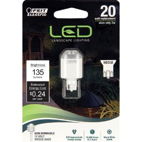 Feit Electric 2W LED Bulb with 20W Equivalent, Dimmable, Wedge Base Bulb, 12 Volts, 13 Yrs. Lifetime, 135 Lumens, 3000K Warm White, 1 Pack - LVW18/LED
