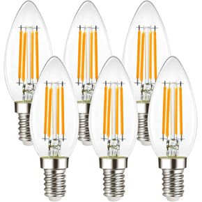 B11 E26 LED Candelabra Bulbs 4W(40 Watt Equivalent) 2700K Warm White 450lm dimmable LED Filament Chandelier Light Bulbs Clear Glass Candle Lamp for Ceiling Fan Home Decor 6 Pack