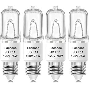 E11 Bulb, JDE11 120V 75W Halogen Light Bulbs, T4 E11 Mini Candelabra Base, Dimmable 2700K Warm White, 4PCS E11 Light Bulb for Chandeliers, Candelabra, Ceiling Fan, Table Lamps, Cabinet Lighting