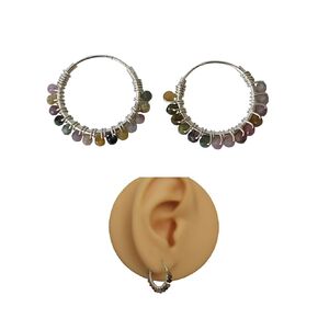 925 Sterling Silver 16mm Hoop Earrings Real Amazonite Gemstones | Handmade Fashionable Hoops for women by MiYa Jewelry Creations (amazonite)