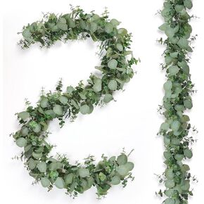 Dremisland Eucalyptus Garland Plant 2 Pack 5.9Ft Artificial Silver Dollar Eucalyptus Garland Eucalyptus Vines for Wedding Backdrop Arch Table Runner Party Home Decor (Eucalyptus,Gypsophila, 2PCS)