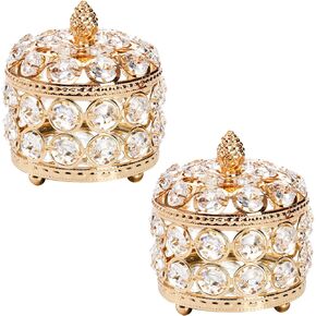 Hedume 2 Pack Crystal Mirrored Jewelry Box, Jewelry Trinket Organizer Box with Lid, Sparkly Trinket Organizer for Valentine Wedding Birthday Tabletop Bedroom Decoration