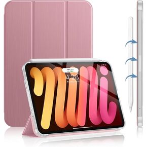 Soke New iPad Mini 6 Case 2021 - [Slim Trifold Stand + 2nd Gen Apple Pencil Charging + Smart Auto Wake/Sleep], Premium Protective Hard PC Back Cover for iPad Mini 6th Generation 8.3 inch(Pink Sand)