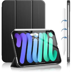 حافظة Soke New iPad Mini 6 2021 - [حامل رفيع ثلاثي الطي + الجيل الثاني من شحن قلم Apple + تنبيه/غفو تلقائي ذكي]، غطاء خلفي صلب واقٍ من البولي كربونات لجهاز iPad Mini الجيل السادس 8.3 بوصة (رمال وردية)