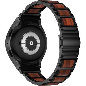 iiteeology Wood Band Compatible with Samsung Galaxy Watch 6 Classic 43mm 47mm/5 Pro 45mm, Natural Wooden Stainless Steel Link Band for Galaxy Watch 6/5/4/4 Classic 40mm/44mm/42mm/46mm - Black