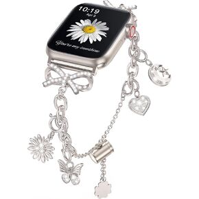 Minyee Bling Band Compatible with Apple Watch Bands 41mm 40mm 38mm 44mm 45mm 42mm 49mm Women, Christmas Stainless Steel Diamond Sparkle Jewelry Cute Charm Bracelet for iWatch Ultra 2, Series 9/8/7/6/5/4/3/2/1/SE