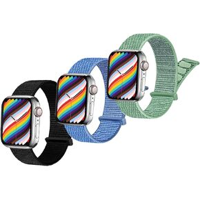 3-Pack Sport Loop Band Compatible for Kids Apple Watch Band 38mm 40mm 41mm, Nylon Stretchy Braided Strap Bracelet for iWatch Series 9/8/7/SE/SE2/6/5/4/3/2/1 for Boy Girl,Pink+Rainbow+Pomered