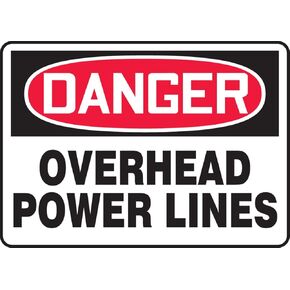 Accuform MELC146VA Aluminum Safety Sign, Legend "Danger Overhead Power Lines", 7" Length x 10" Width, Red/Black on White