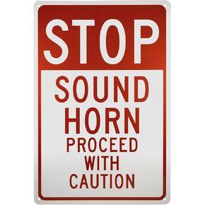 NMC TM70G Traffic Sign, "STOP SOUND HORN PROCEED WITH CAUTION", 12" Width x 18" Height, Aluminum, Black on White