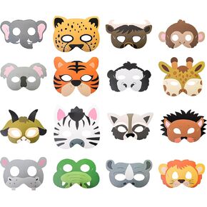 Coloch 32 Pieces Animal Face Mask, Safari Party Supplies with 16 Different Types Party Favor Mask for Kids, for Jungle Safari Theme Birthday Dress Up Party Supplies