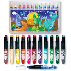 Glitter Gel Crayons, Set of 12 Crayons in Dinosaur World Design