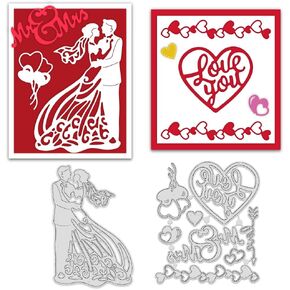 Wedding Metal Cutting Dies Set 2 PCS Die Cuts for Card Making Mr and Mrs Couple Bride Dies Love Heart Die Cut Shape Love You Word Cutting Dies for DIY Scrapbooking Photo Album Craft Decoration