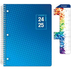 Global Datebooks Dated Middle School or High School Student Planner for Academic Year 2024-2025 includes Ruler/Bookmark and Planning Stickers (Matrix Style - 7"x9" - Halftone Blue)