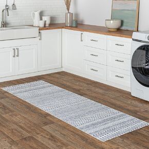 nuLOOM Kira Machine Washable Tribal Geometric Ultra Thin Runner Rug, 2' 6" x 12', Grey