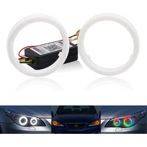 1set 80mm RGB DRL +Yellow Amber Turn Signal Angel Eyes Halo Ring Bluetooth APP Car UTV Motorcycle DRL Headlight (80MM)