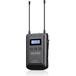 Movo WMX-20-RX Receiver for Wireless Lavalier Microphone System - For WMX-20 UHF Wireless Microphone System - Pairs w/ 2x Lapel Microphone Wireless Transmitters - Headphone Monitoring for Wireless Mic