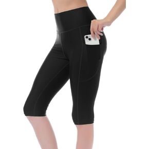Womens UPF50+ Swim Capris High Waisted Swim Pants Tummy Control Knee Length Long Swim Shorts with Pockets Quick Dry