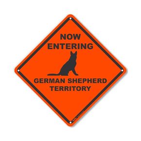 PKAC-1447-NA_10x10 "Now Entering German Shepherd Territory" Aluminum Sign, 10" x 10", Orange